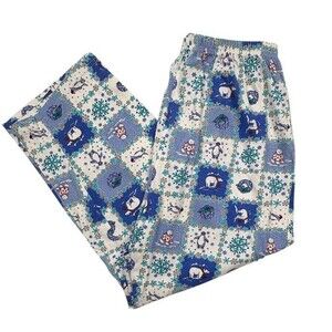 Dreams & Co Holiday Penguin Polar Bear 100% Cotton Pajama Pants Cozy Blue L